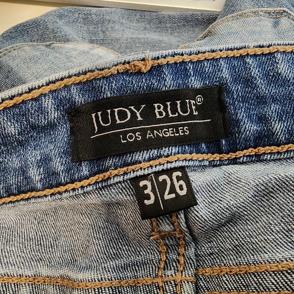 Judy Blue Relaxed Fit Jeans Women's  3/26 Light Wash Fringe Hem Stretch Denim - Picture 6 of 9